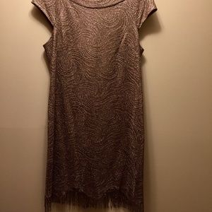 Gold/Taupe Fringe Hem Women Dress Like New
